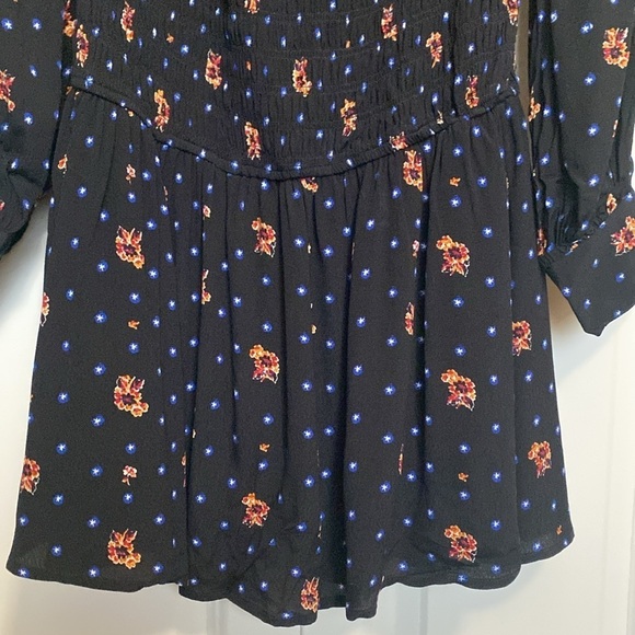 Free People Two Faces Smocked mini Dress Womens S Floral Stars square neck flowy - Picture 9 of 14